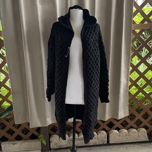 Black Textured Long Cardigan